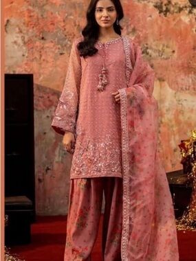 Embroidered Rose Pink Ethnic Tunic Set